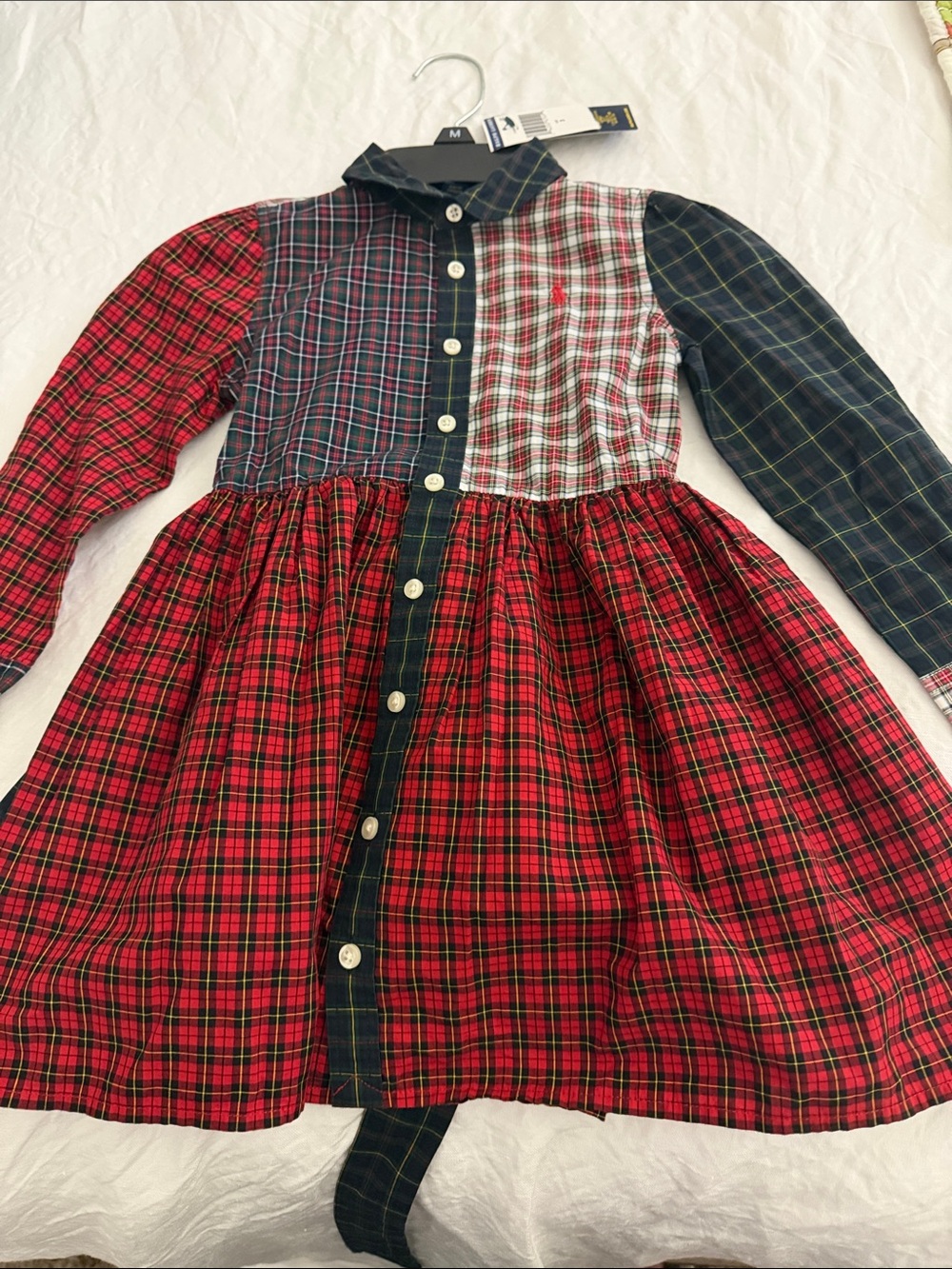 Polo Ralph Lauren- Girls' Multi-Plaid Red Button-Front Dress